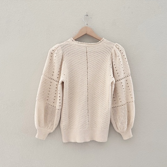 A.L.C. Intarsia Knit Sweater Crochet Cotton Pullover Puff Classic Minimalist XS - Picture 6 of 14